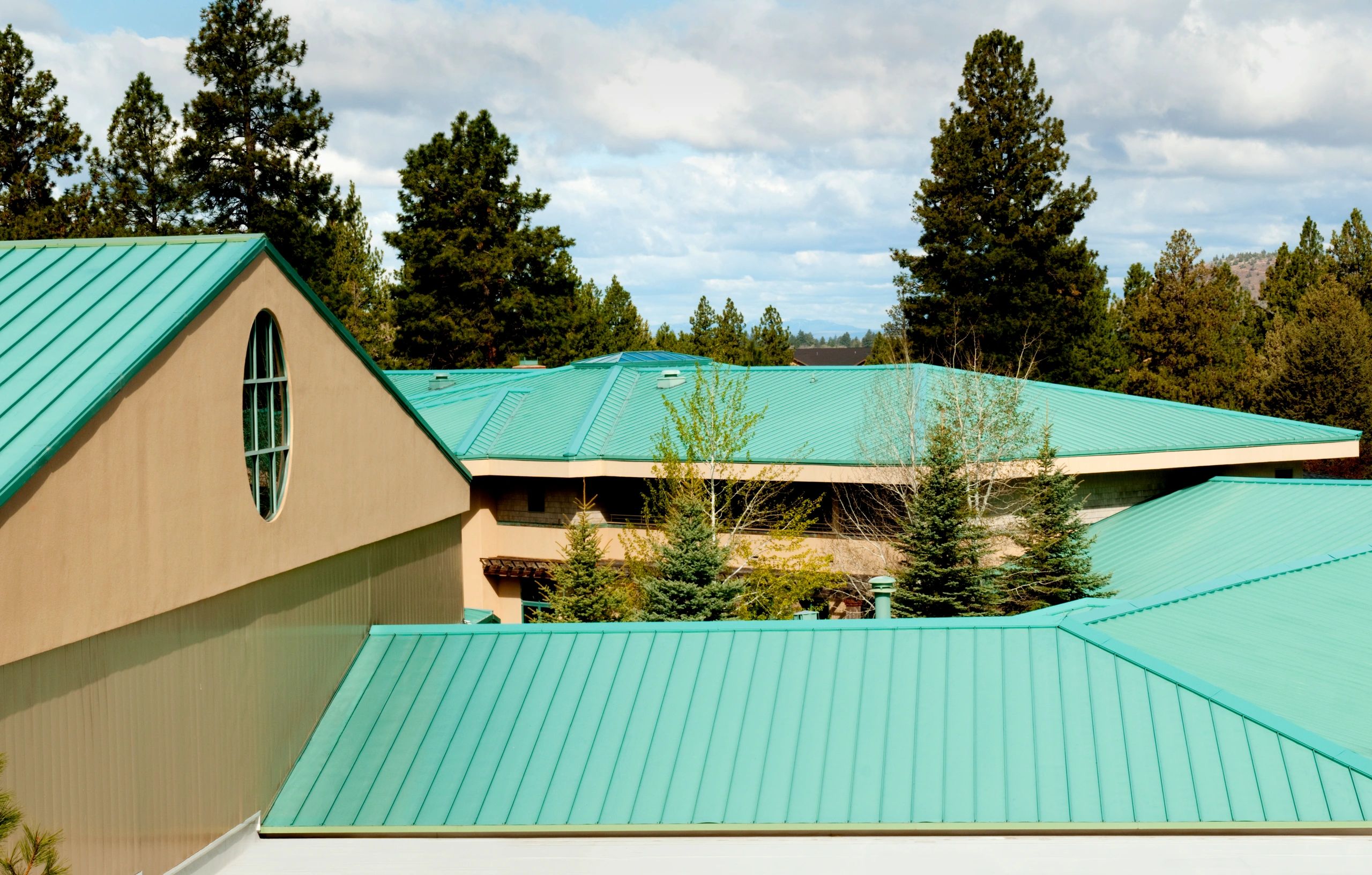 Close-up of standing seam metal roof on a commercial building