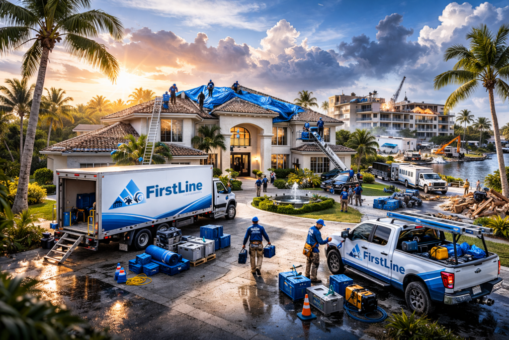 Large-scale restoration crews working on a commercial loss response project